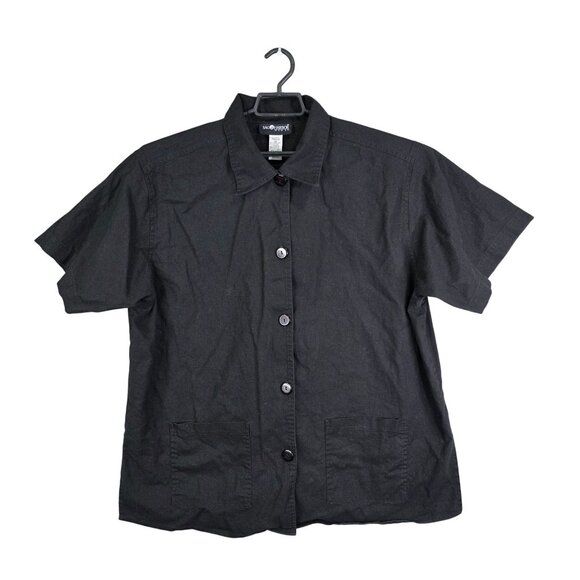 Womens Sag Harbor Black Shirt Linen Blend Button Up Short Sleeve Size 2X - Picture 1 of 7
